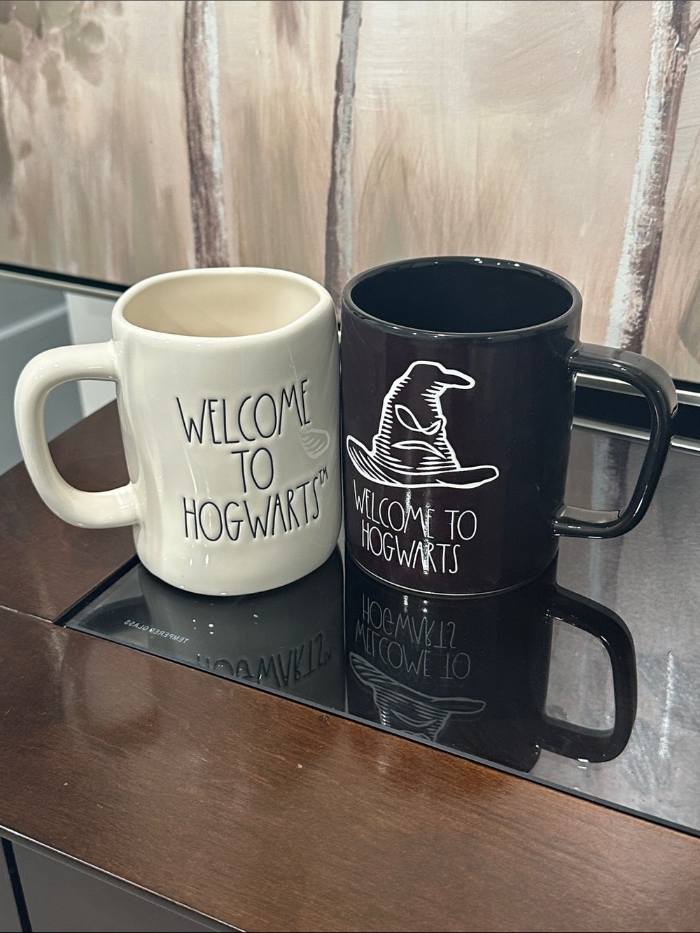 Two Rae Dunn Welcome to Hogwarts Ceramic Mugs - White & Black
